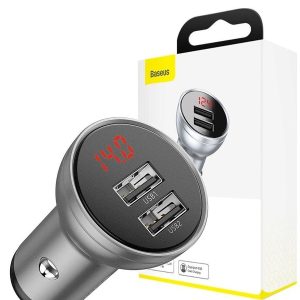 Tẩu sạc oto kèm dây Baseus Digital Display Dual USB 4.8A Car Charger 24W